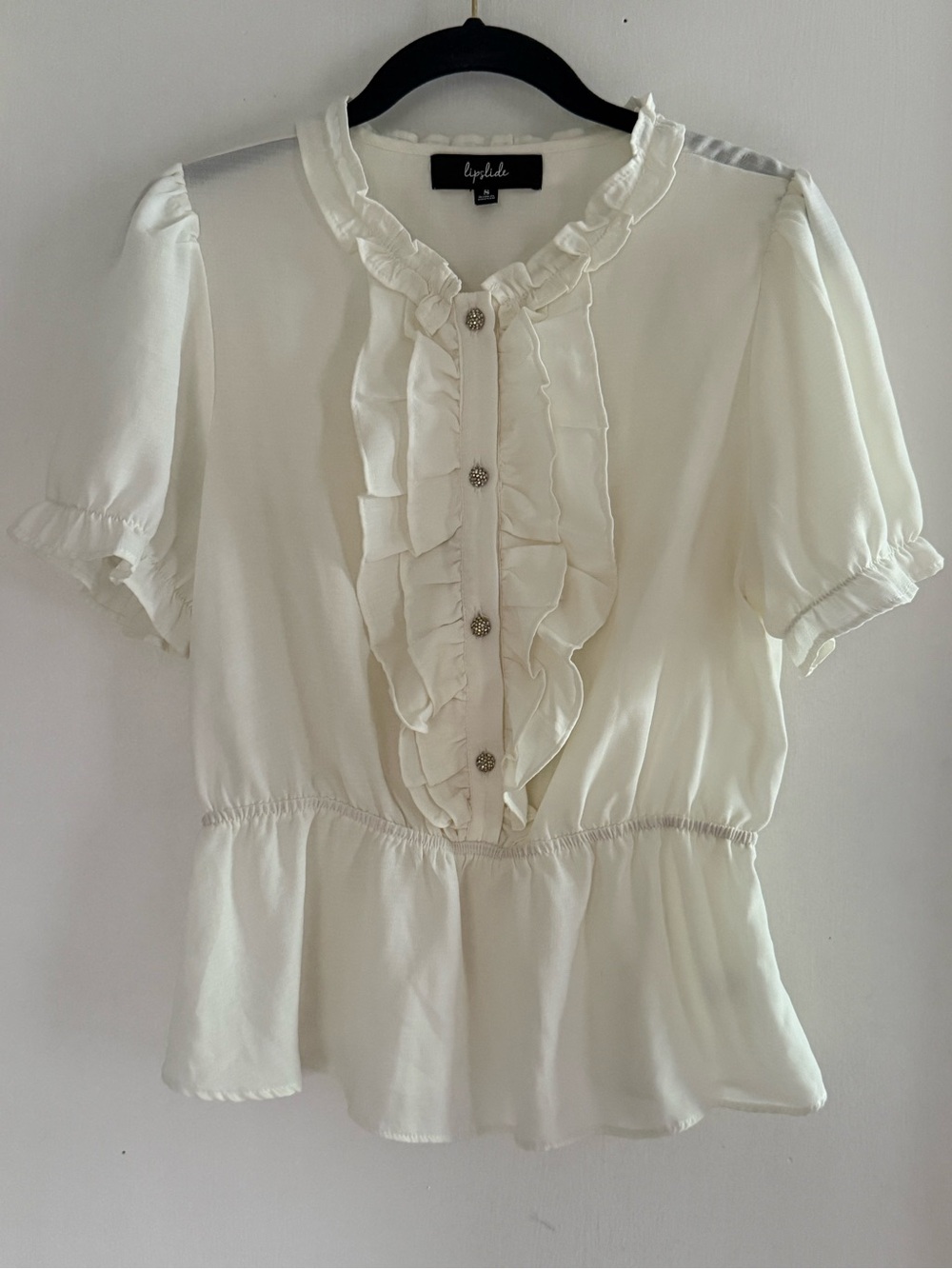Lipslide Ivory Ruffle-Front Peplum Top Size S